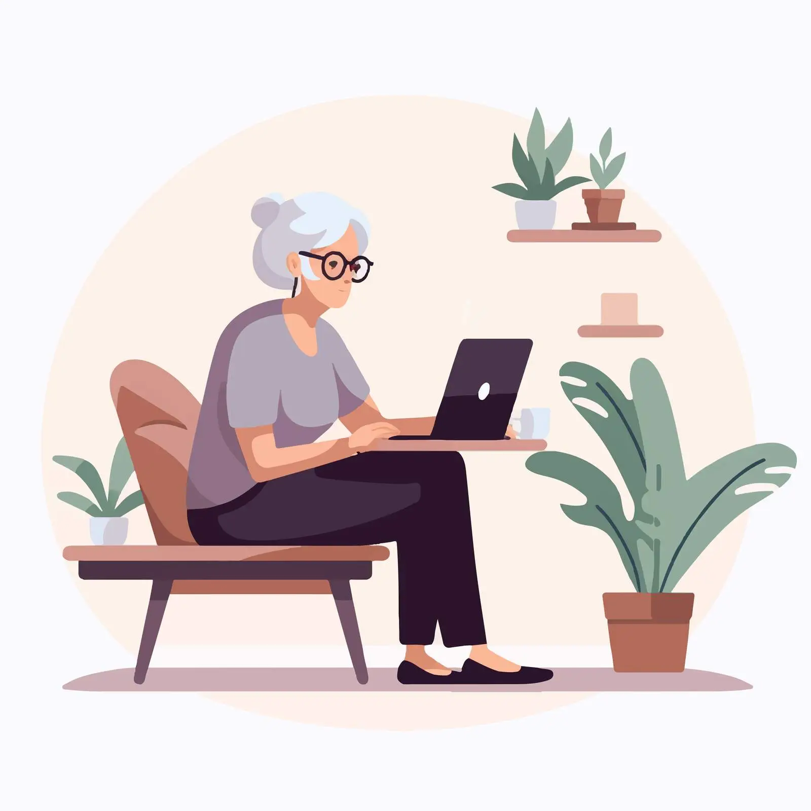 Senior Woman Using Laptop at Home Illustration — free download from Dotvec
