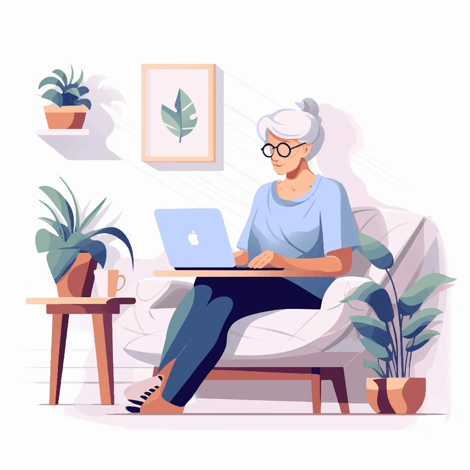 Senior Woman Using Laptop at Home Illustration — free download from Dotvec
