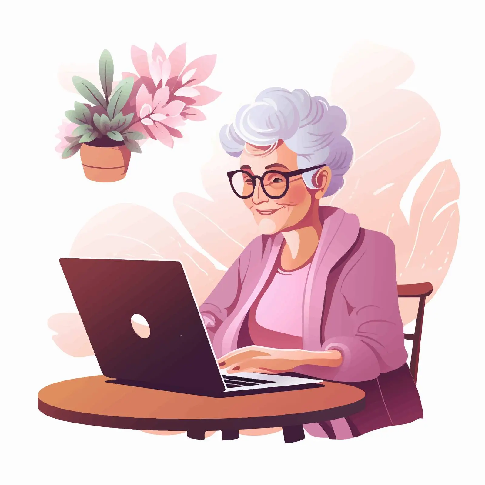 Senior Woman Using Laptop at Home Illustration – free caucasian image from Dotvec