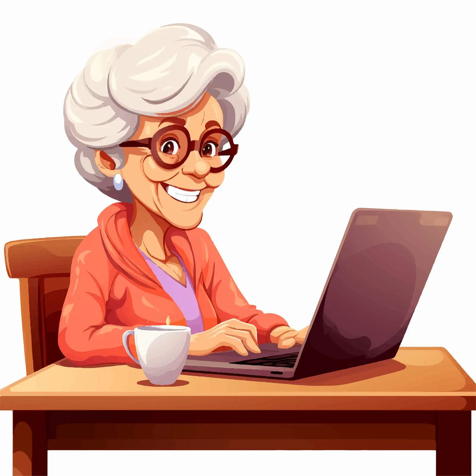 Senior Woman Working on Laptop Illustration — free download from Dotvec