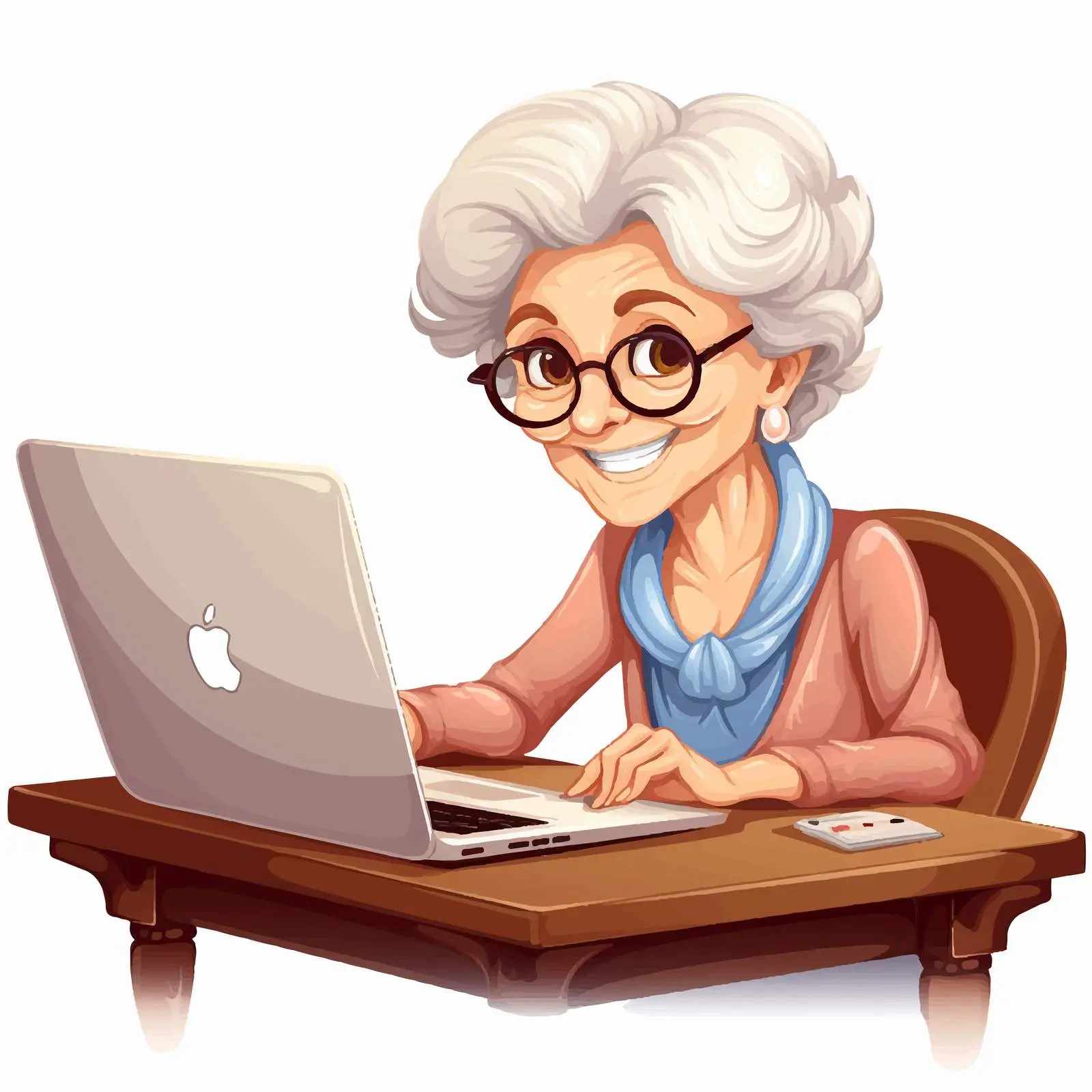 Senior Woman Using Laptop at Desk Illustration – free digital age image from Dotvec