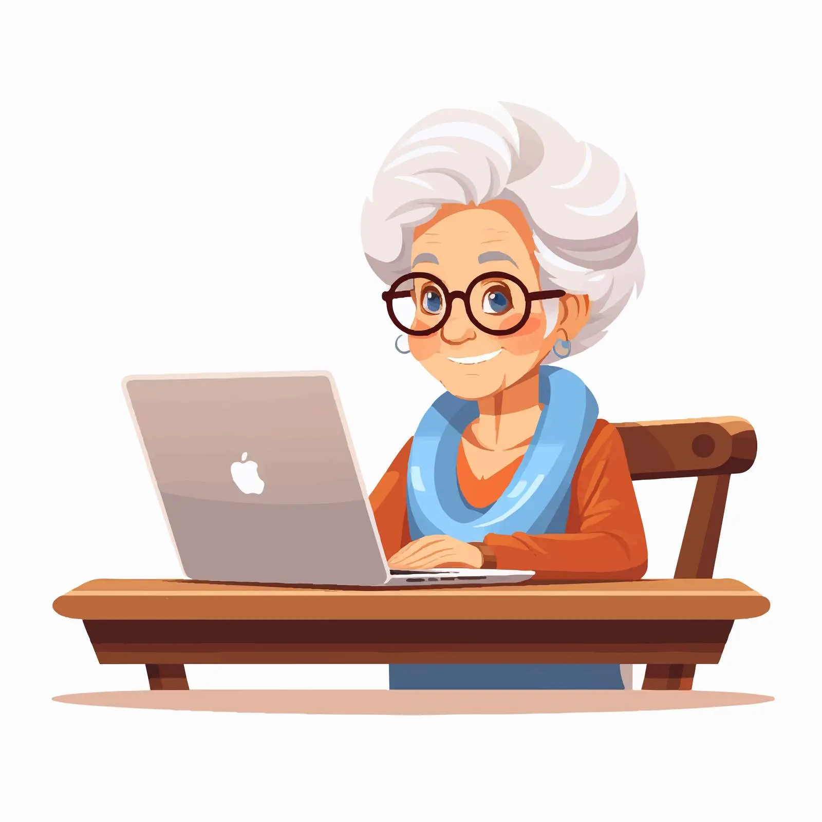 Senior Woman Using Laptop at Desk Illustration — free download from Dotvec
