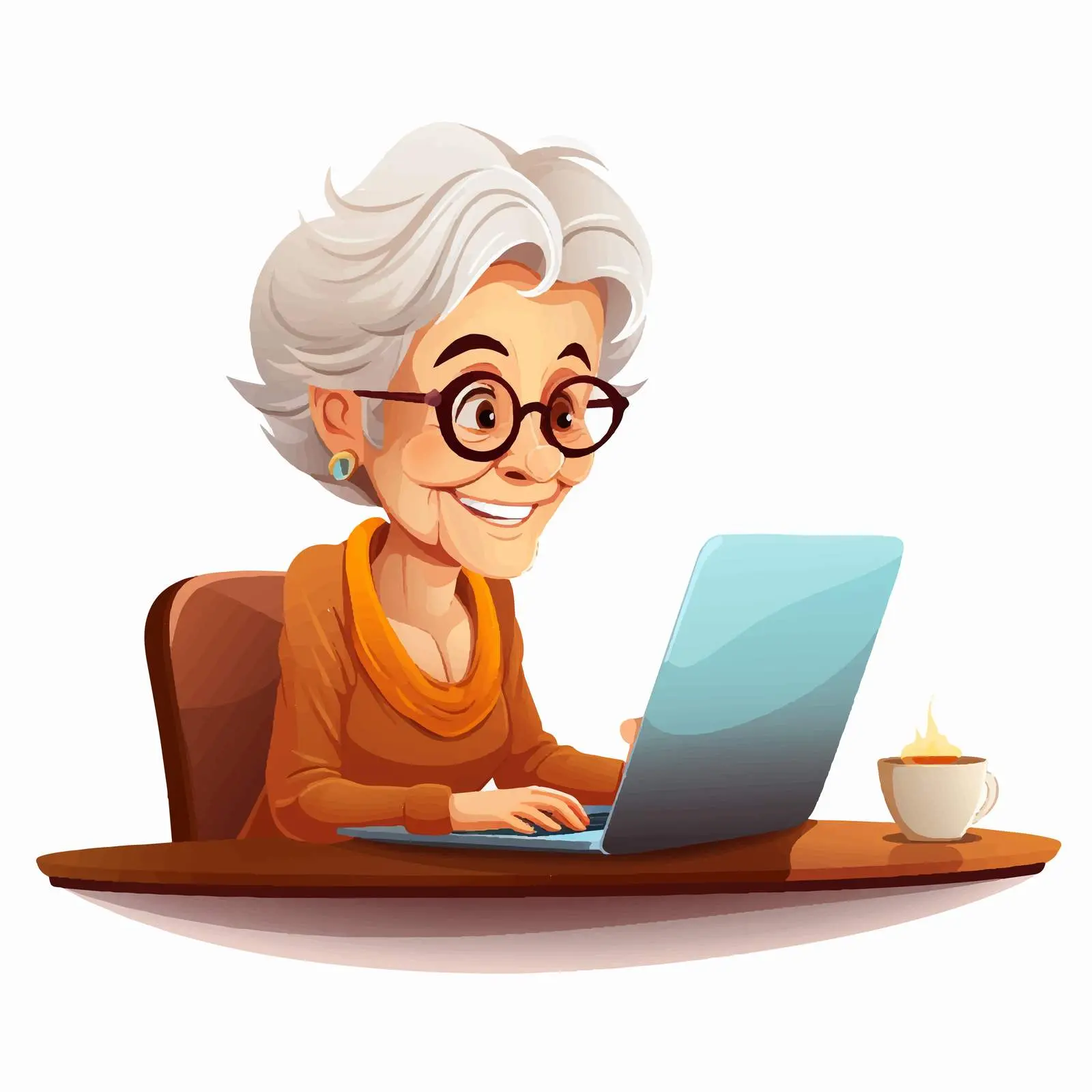 Senior Woman Working on Laptop Illustration — free download from Dotvec