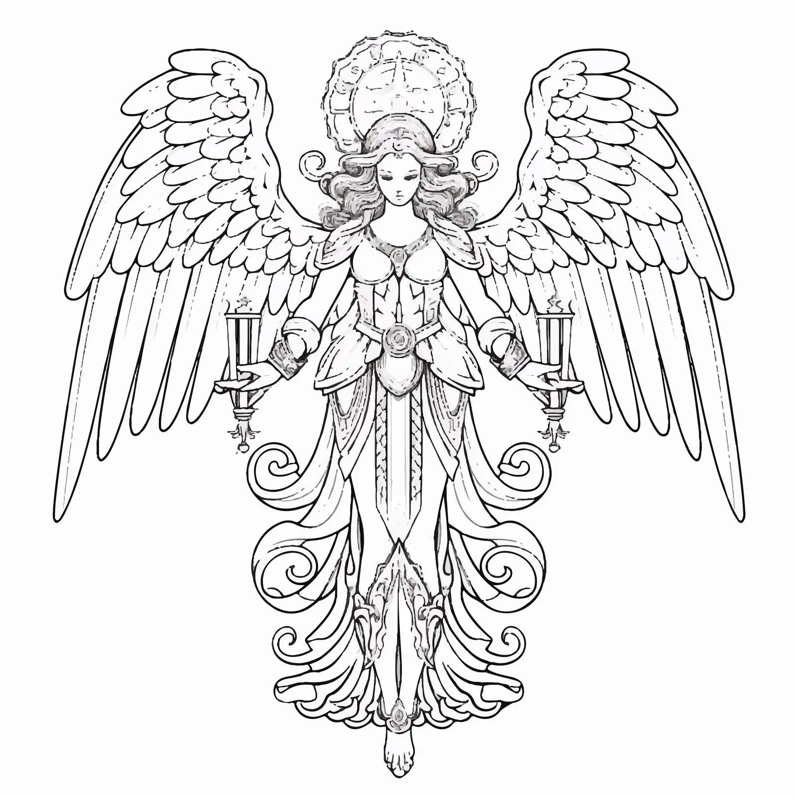 Byzantine Style Seraphim Religious Coloring Page — free download from Dotvec