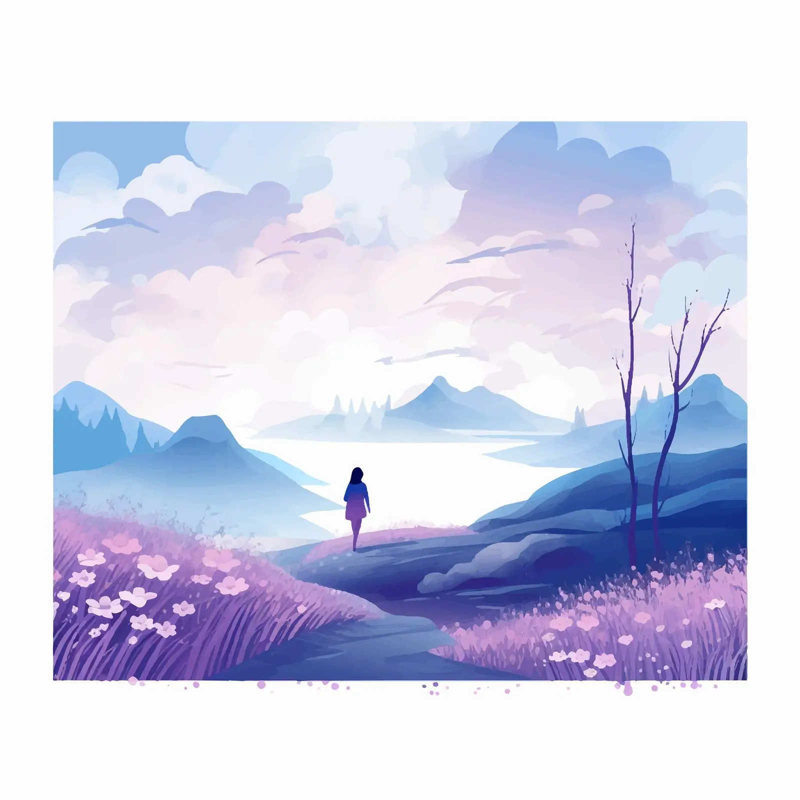 Woman Walking in Serene Spring Landscape — free download from Dotvec