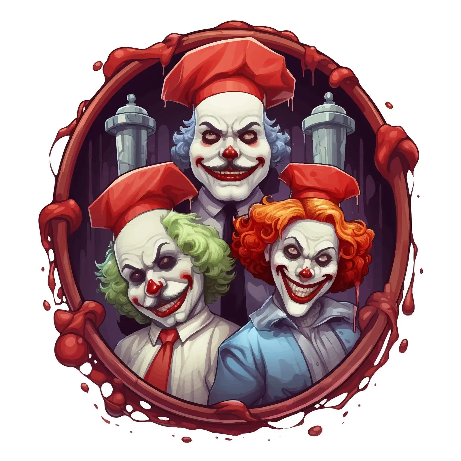 Creepy Clowns Badge Illustration with Serial Killer Theme — free download from Dotvec