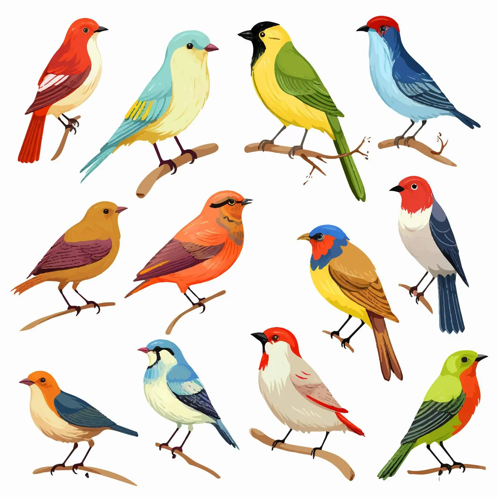 Colorful Bird Illustrations on White Background — free download from Dotvec