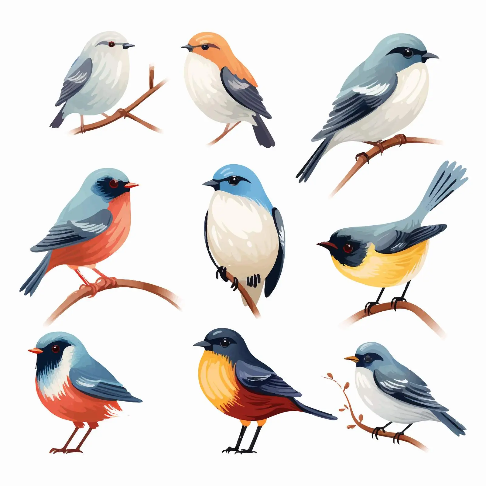 Whimsical Bird Illustrations on White Background — free download from Dotvec