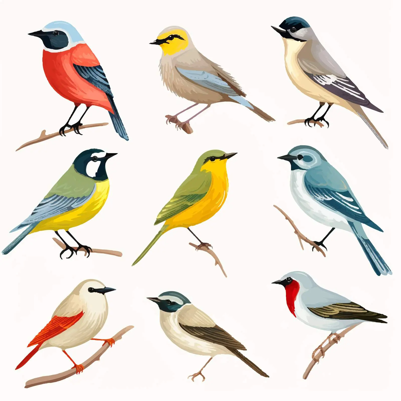 Colorful Cartoon Bird Illustrations on White Background — free download from Dotvec