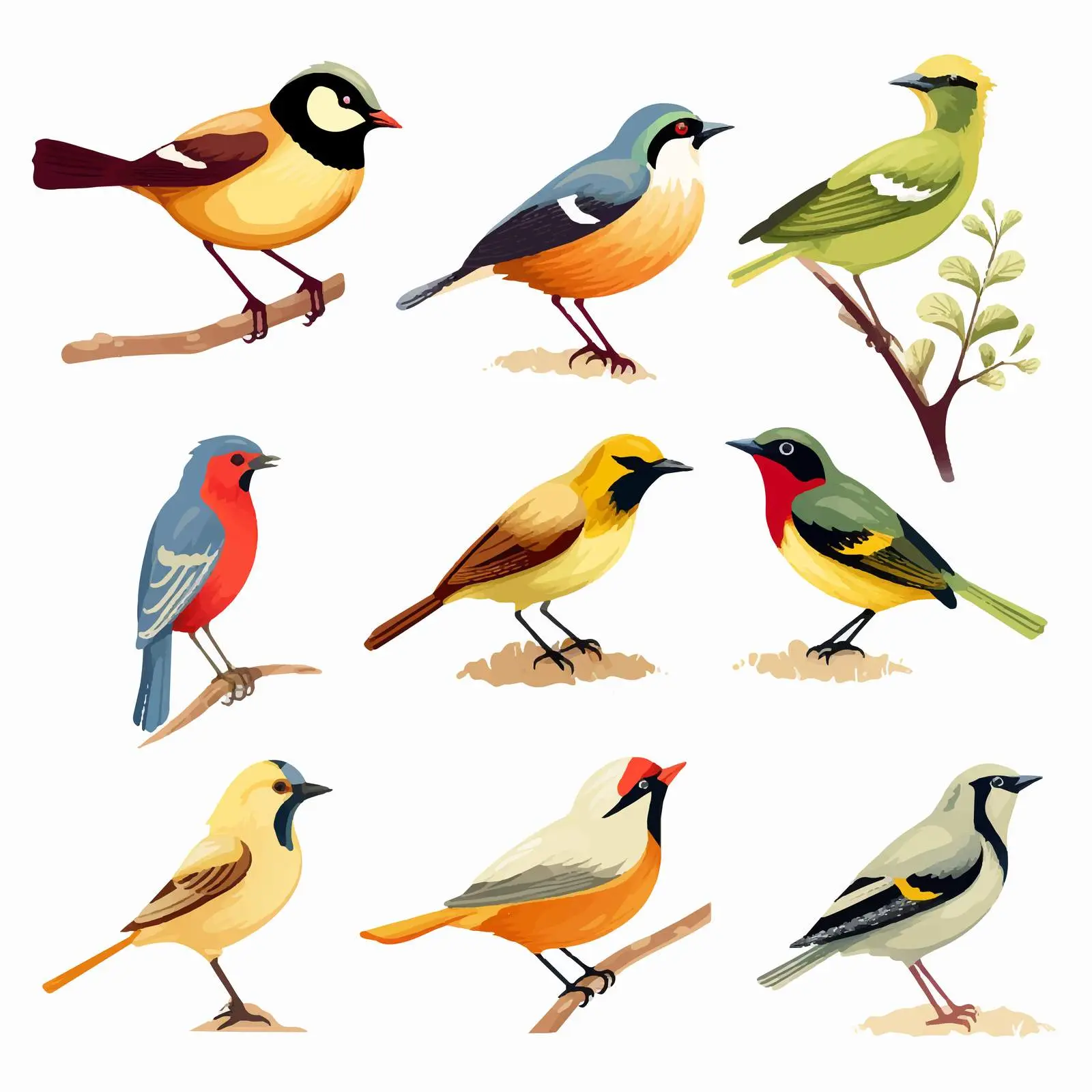 Colorful Bird Illustrations on White Background — free download from Dotvec
