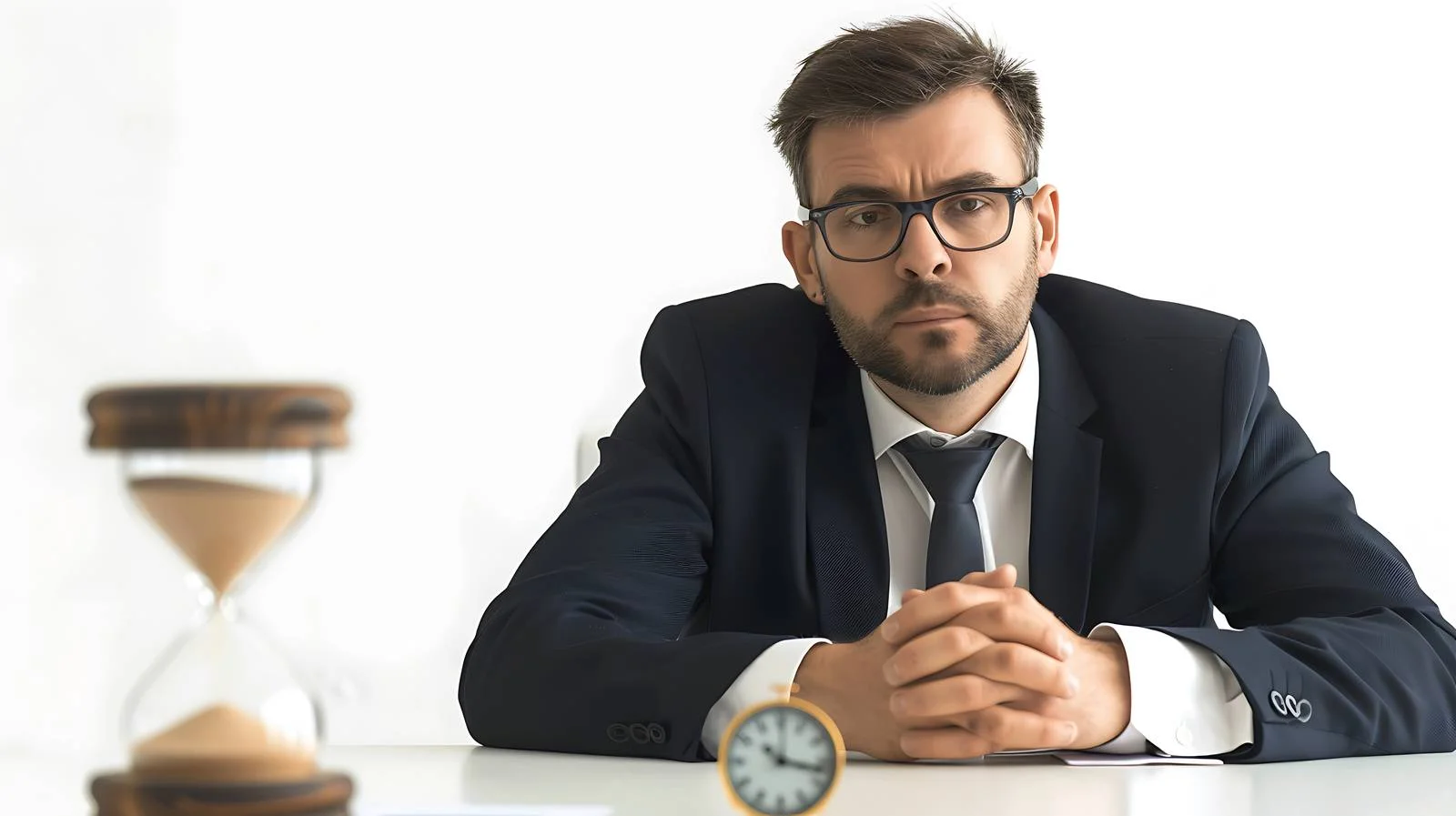 Focused Businessman Monitoring Hourglass — free download from Dotvec