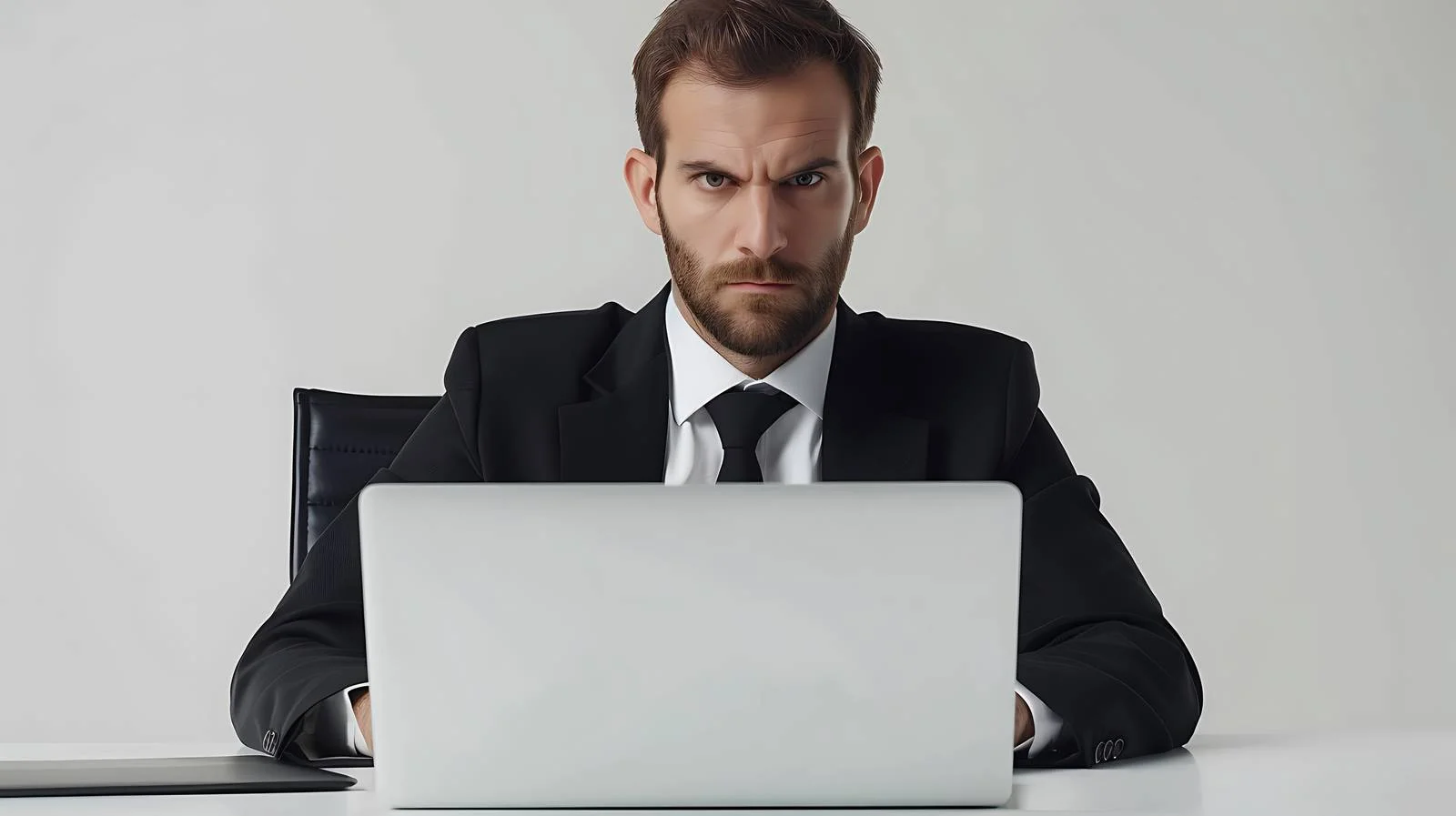 Focused Businessman with Laptop on Desk — free download from Dotvec