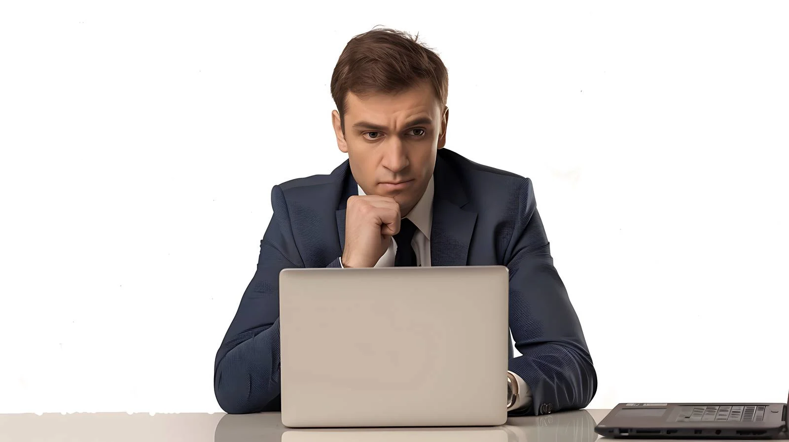 Focused Businessman Using Laptop at Table — free download from Dotvec