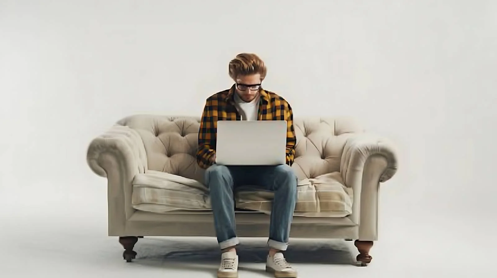 Focused professional working on laptop on sofa — free download from Dotvec