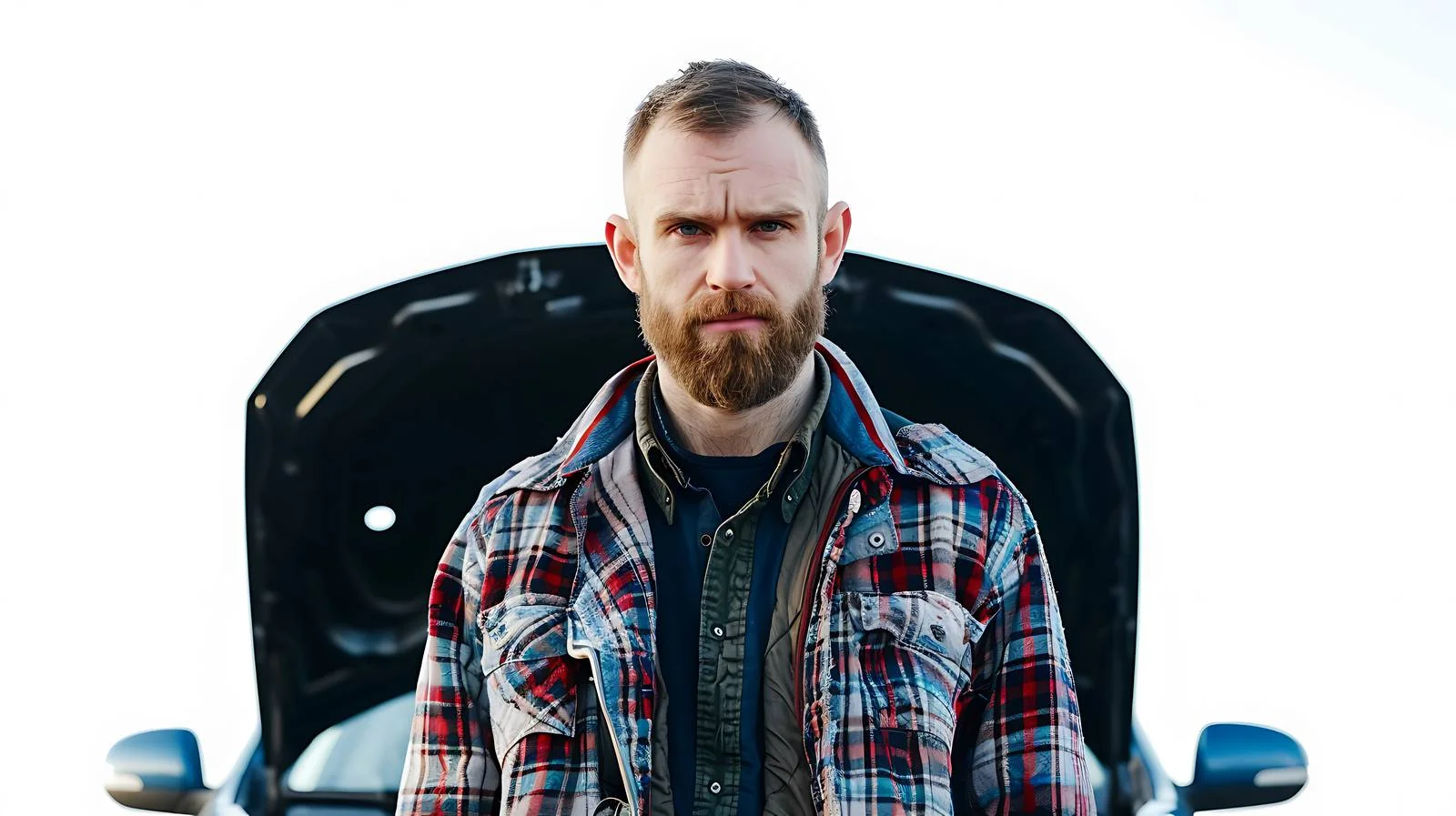 Man Inspecting Car Breakdown, Bonnet Open — free download from Dotvec