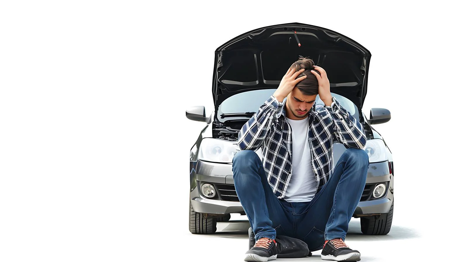 Stressed Man Near Car Breakdown Scene — free download from Dotvec