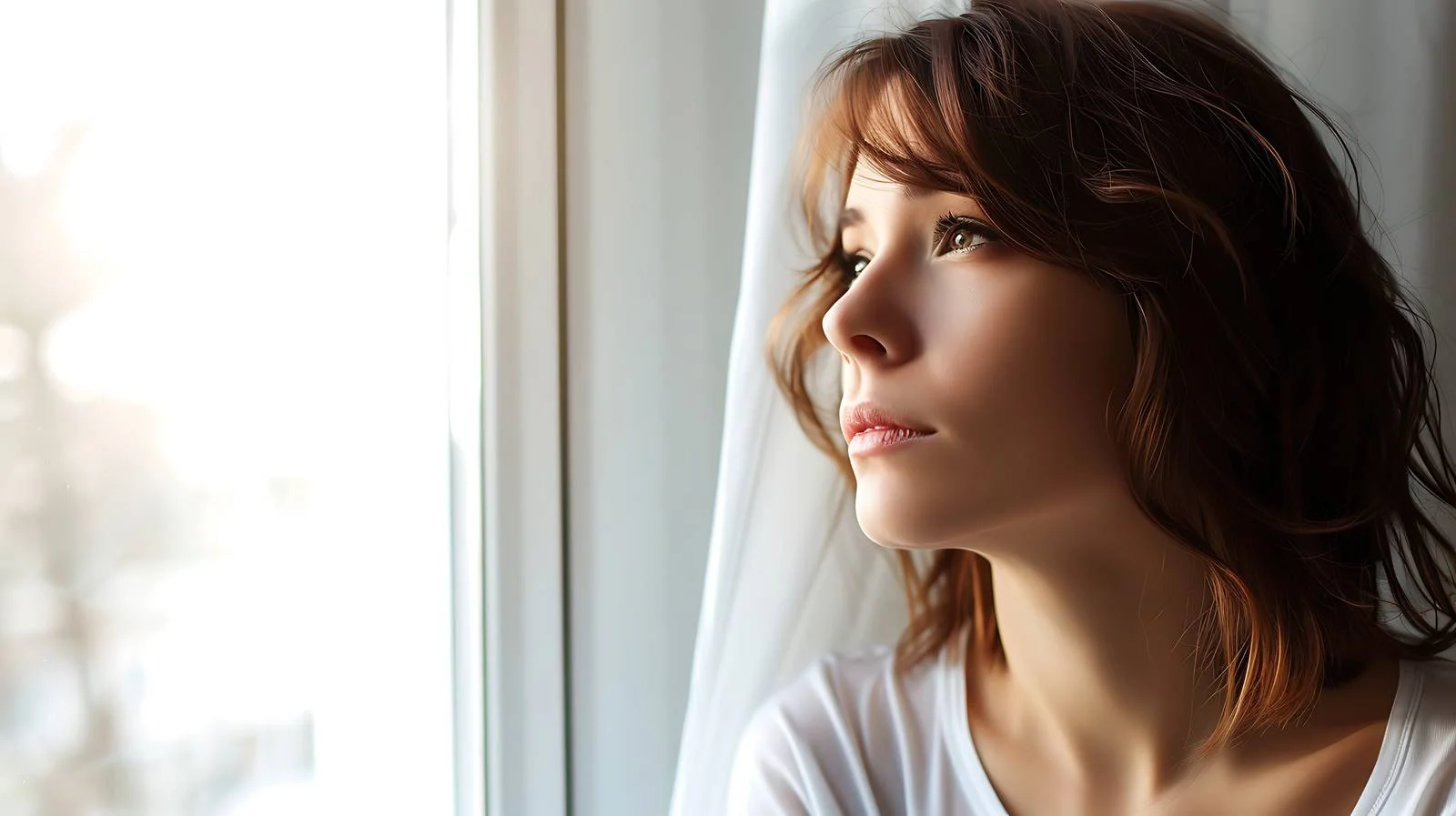Contemplative Woman Home Window View — free download from Dotvec