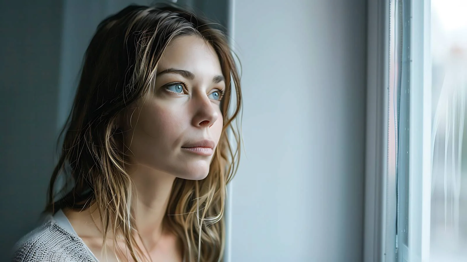 Contemplative Woman Home Window View — free download from Dotvec