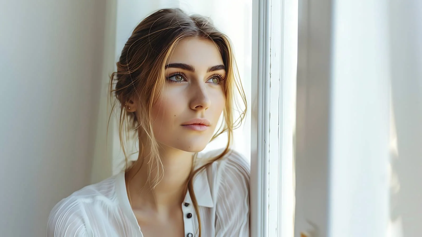 Contemplative Woman at Home Window — free download from Dotvec