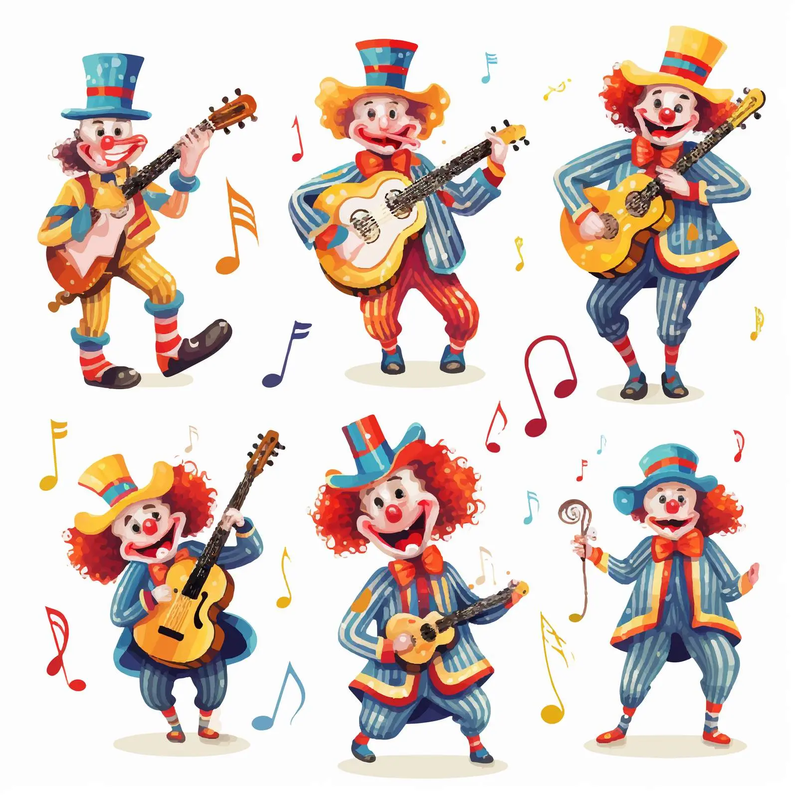 Happy Clown with Musical Instruments and Notes – free entertaining visuals image from Dotvec