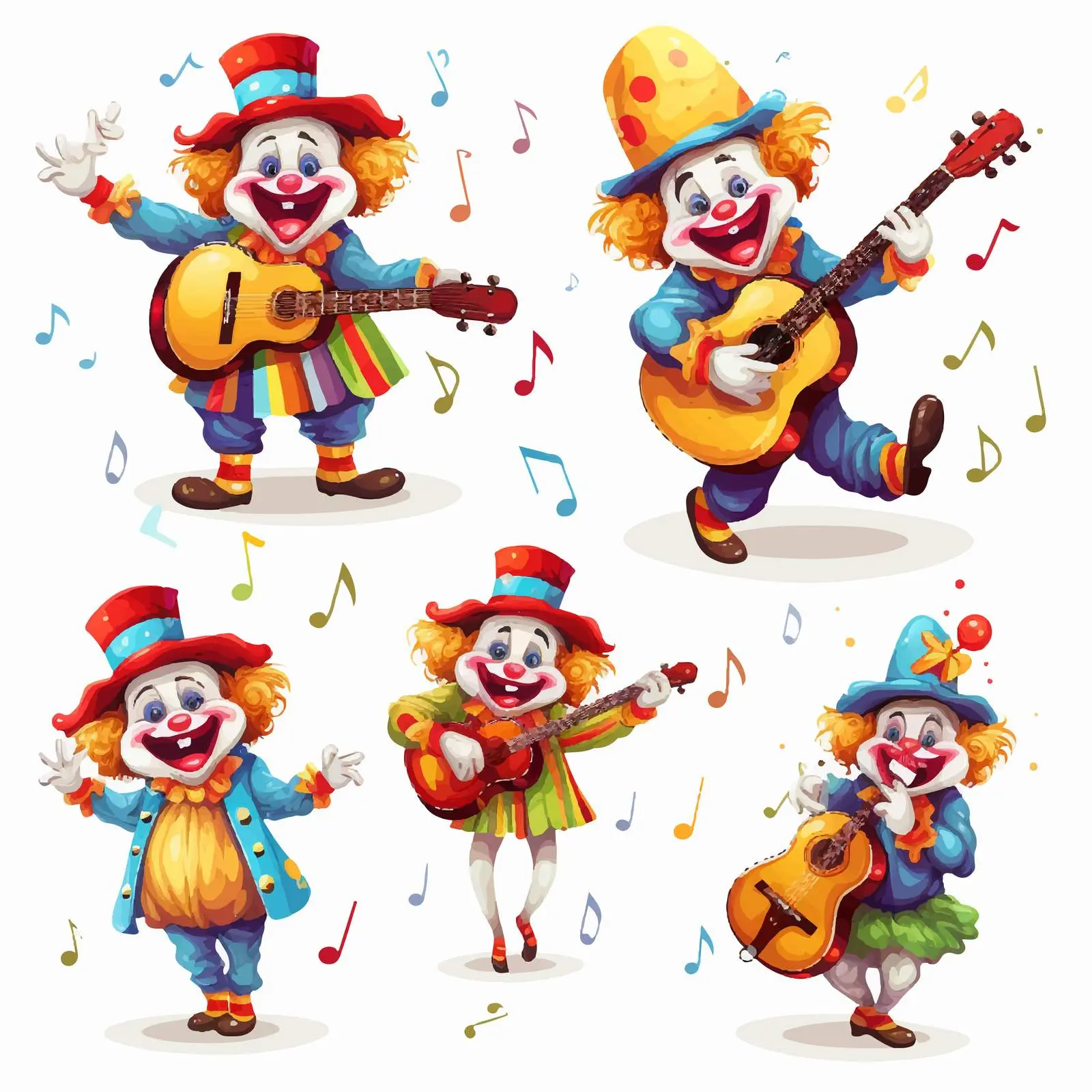 Happy Clown Playing Musical Instruments with Notes — free download from Dotvec