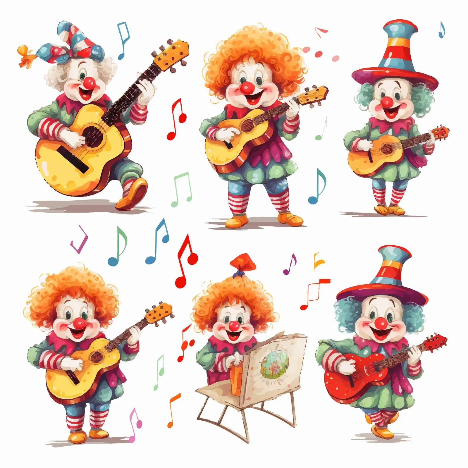 Happy Clown Playing Musical Instruments with Notes — free download from Dotvec
