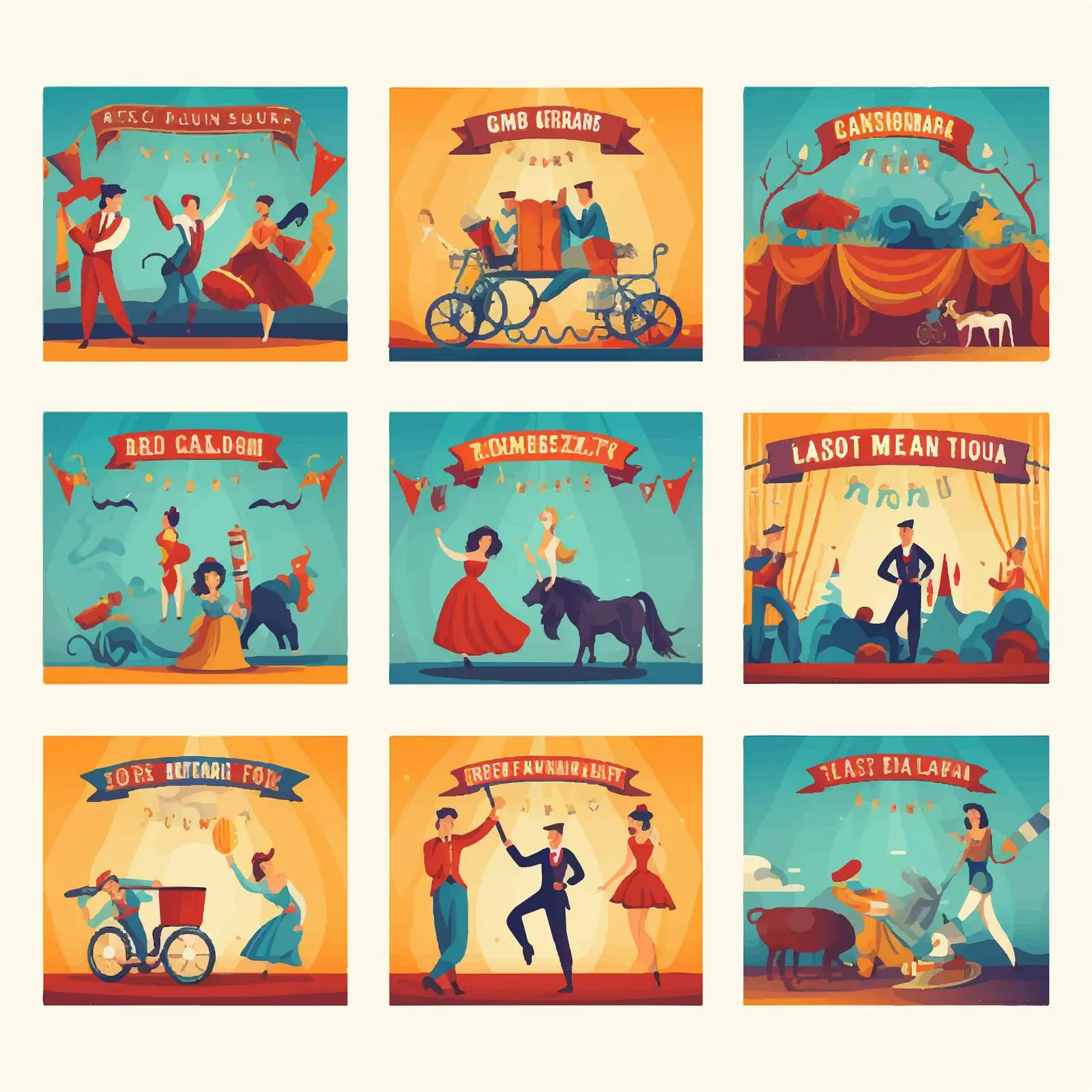 Circus Show Posters Vector Flat Illustrations — free download from Dotvec
