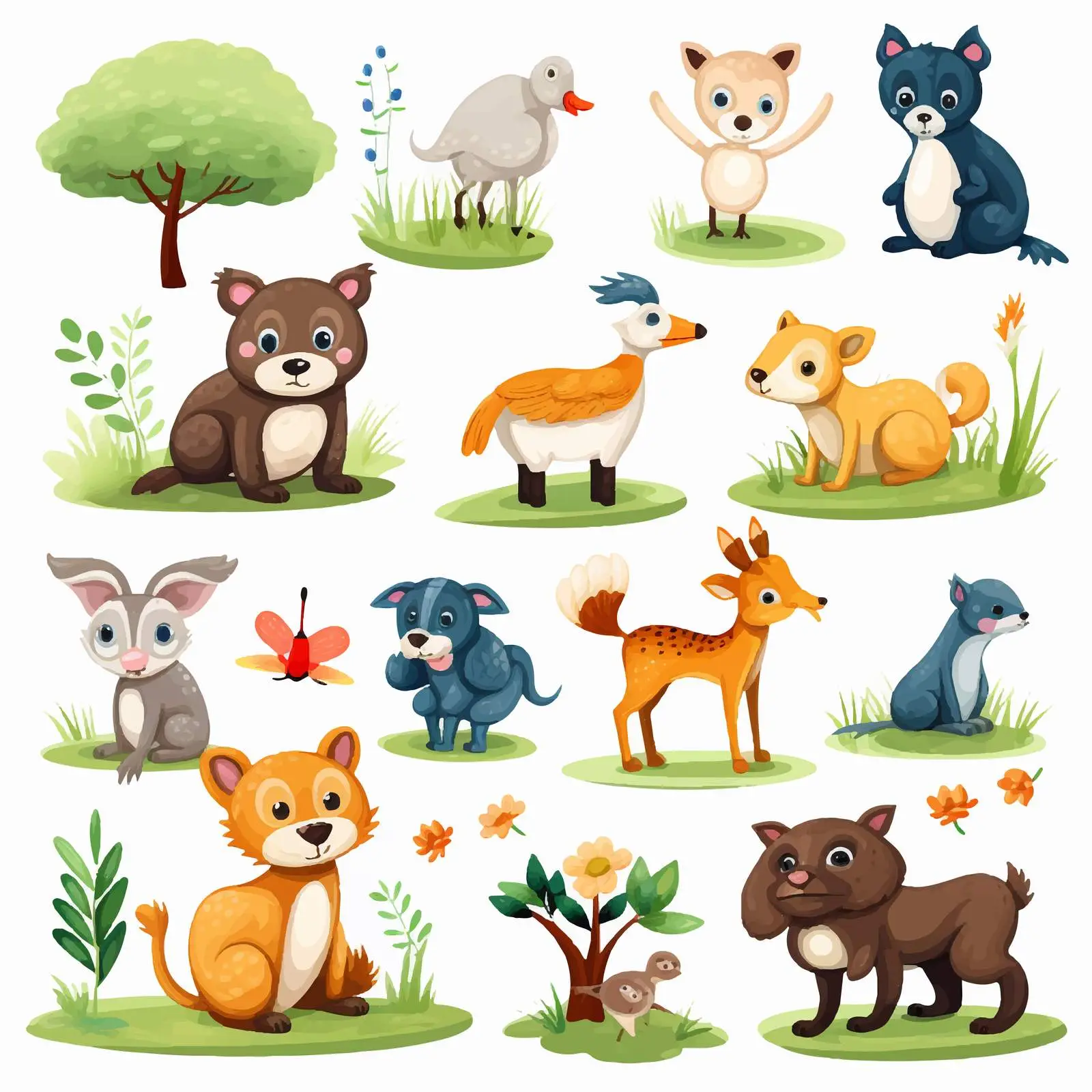 Animals and Outdoor Objects Vector Illustration — free download from Dotvec