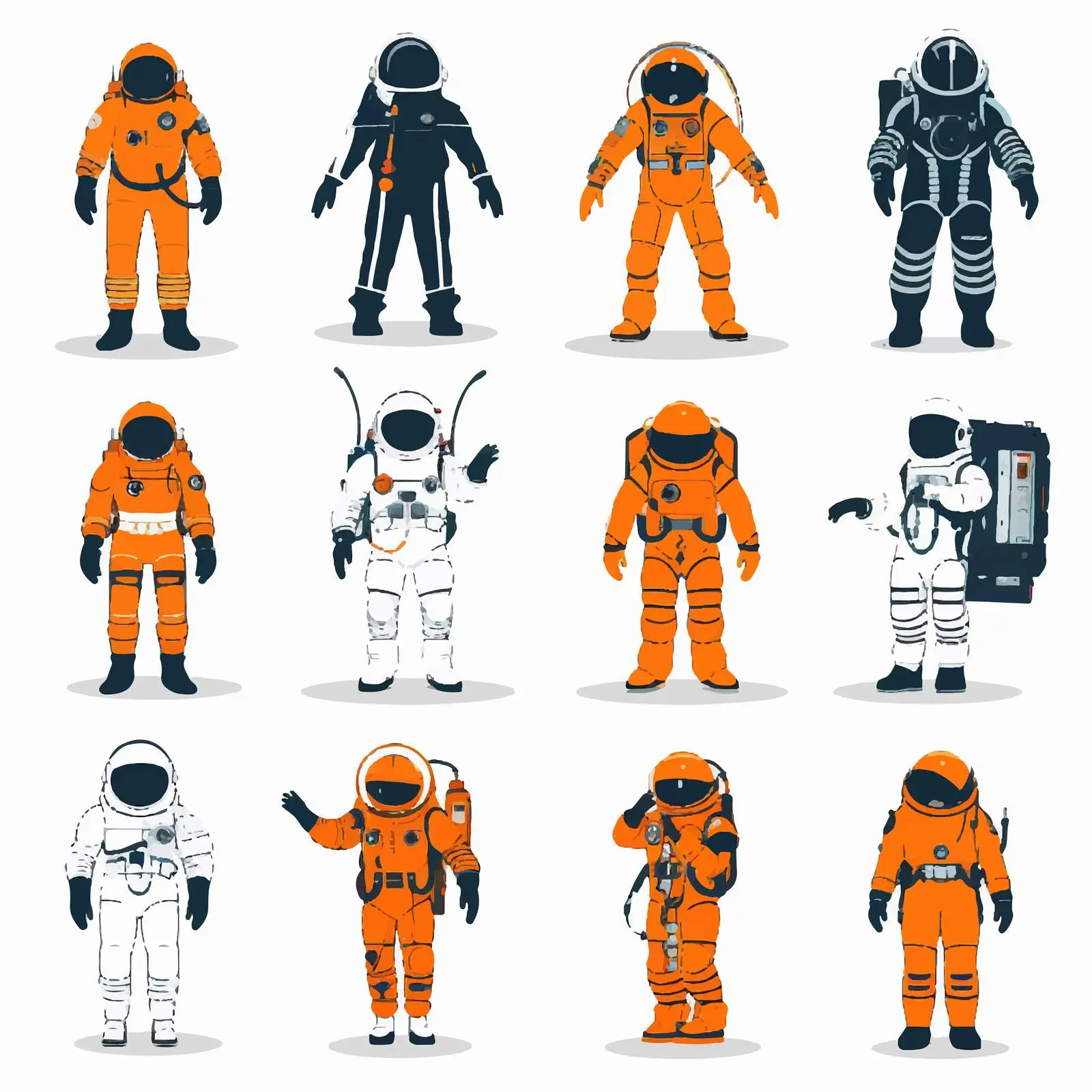Astronaut Characters and Silhouettes on White Background — free download from Dotvec