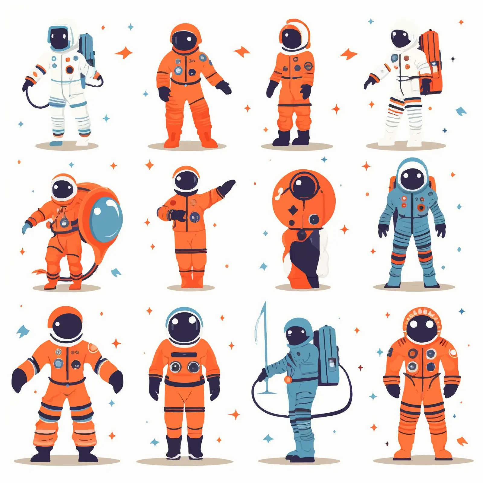 Astronaut Characters Vector Silhouettes on White Background — free download from Dotvec