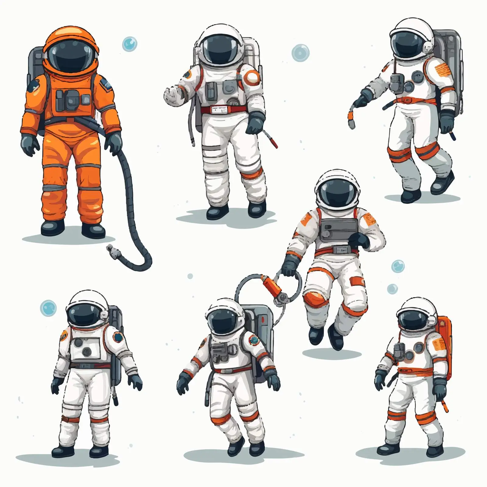 Astronaut Character Set with Silhouettes — free download from Dotvec