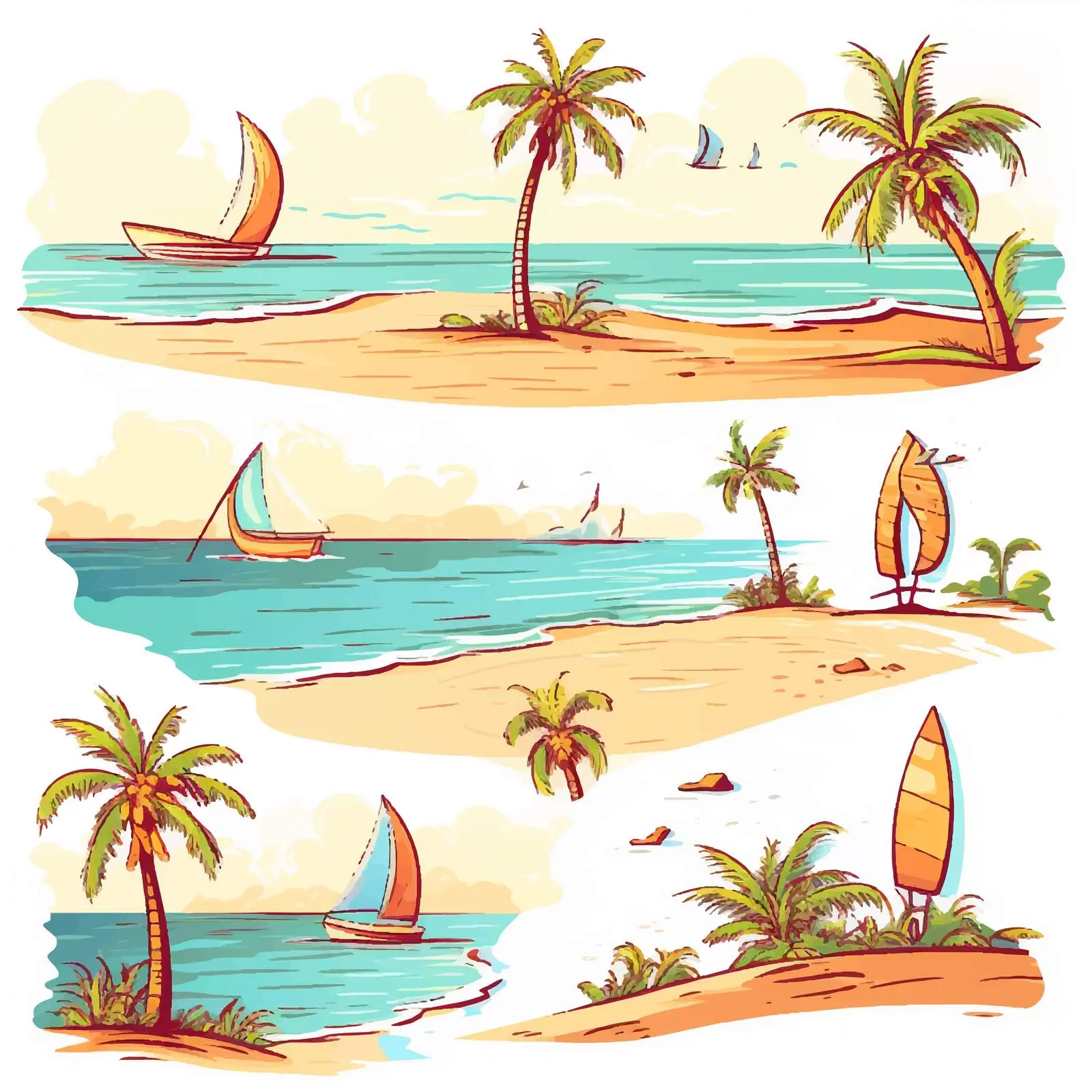 Colorful Beach Scenes Vector Illustrations — free download from Dotvec