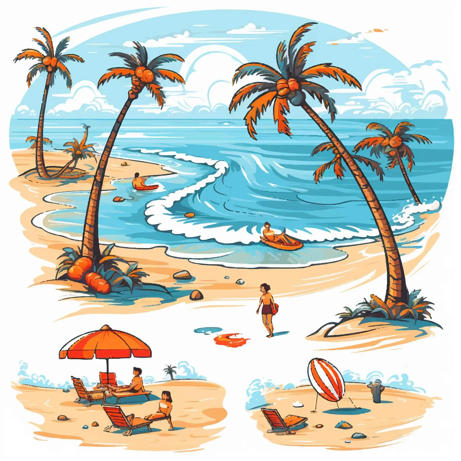 Colorful Beach Scenes Vector Illustrations — free download from Dotvec