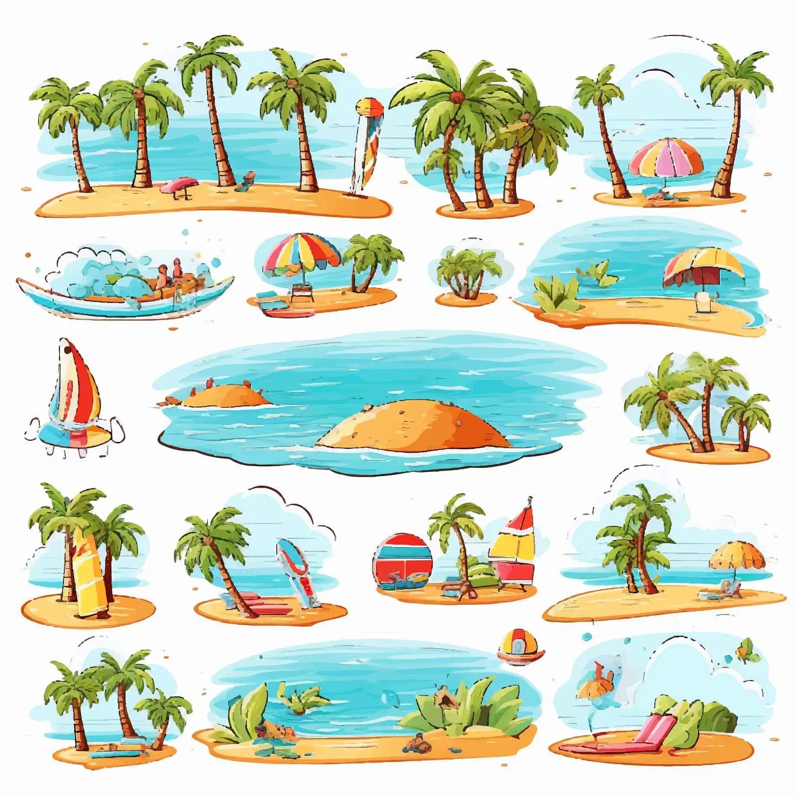 Colorful Beach Scene Vector Illustrations — free download from Dotvec