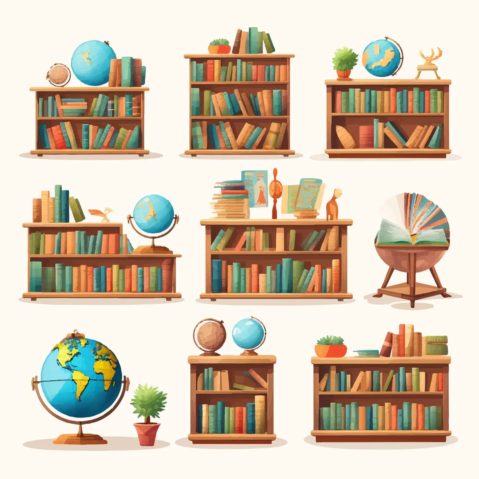 Bookcase with Educational Elements and Global Maps — free download from Dotvec