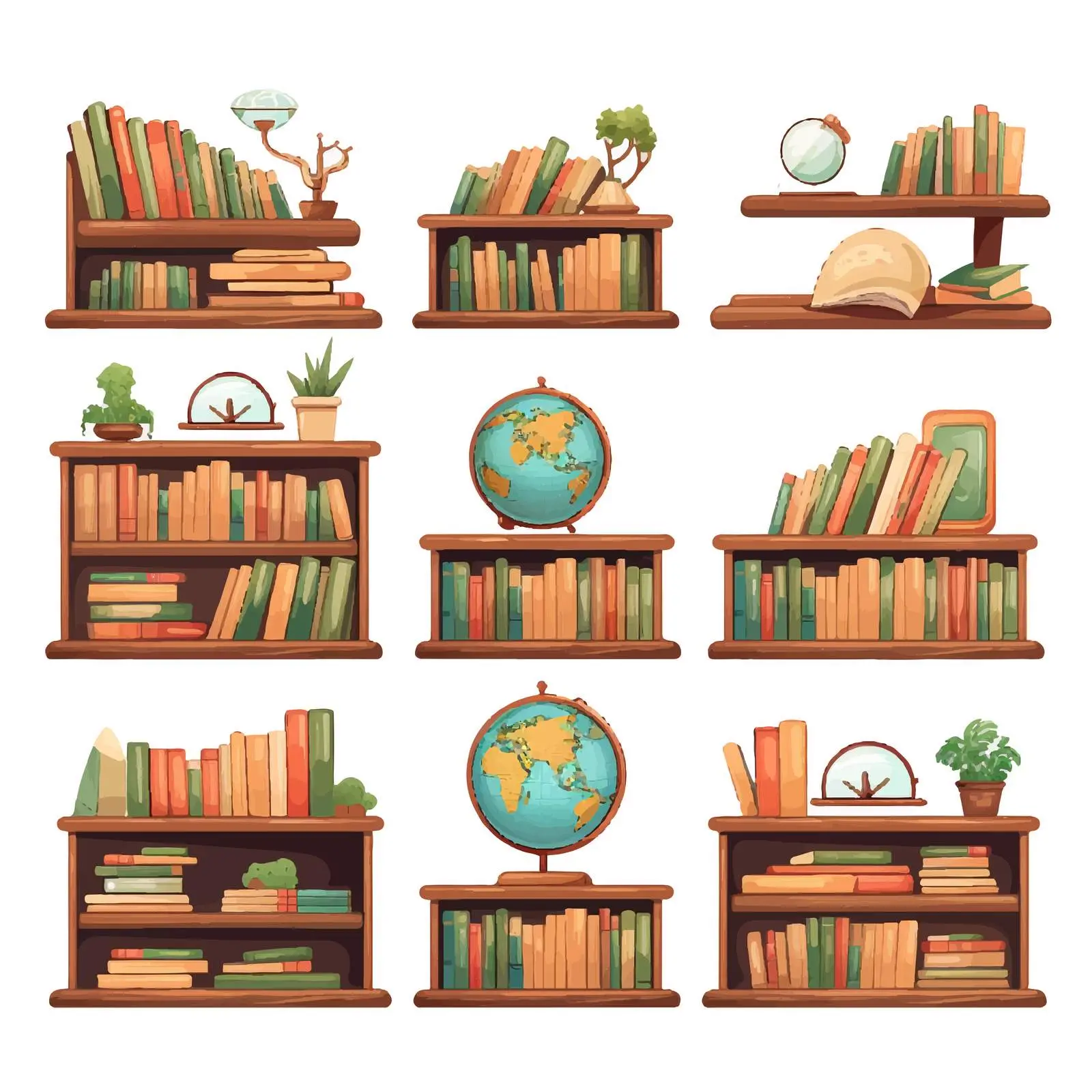 Stylish Bookcase with Educational Global Map Elements – free teaching resources image from Dotvec