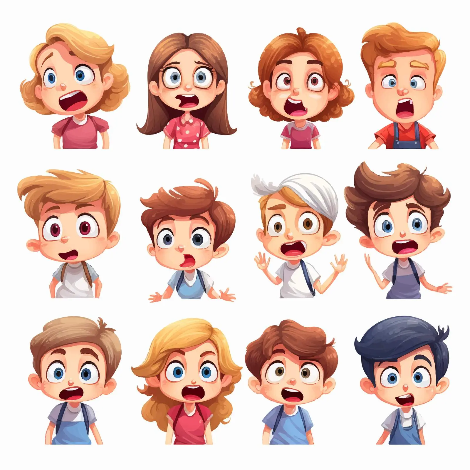 Cartoon Emotions of Boys and Girls Vector Art — free download from Dotvec