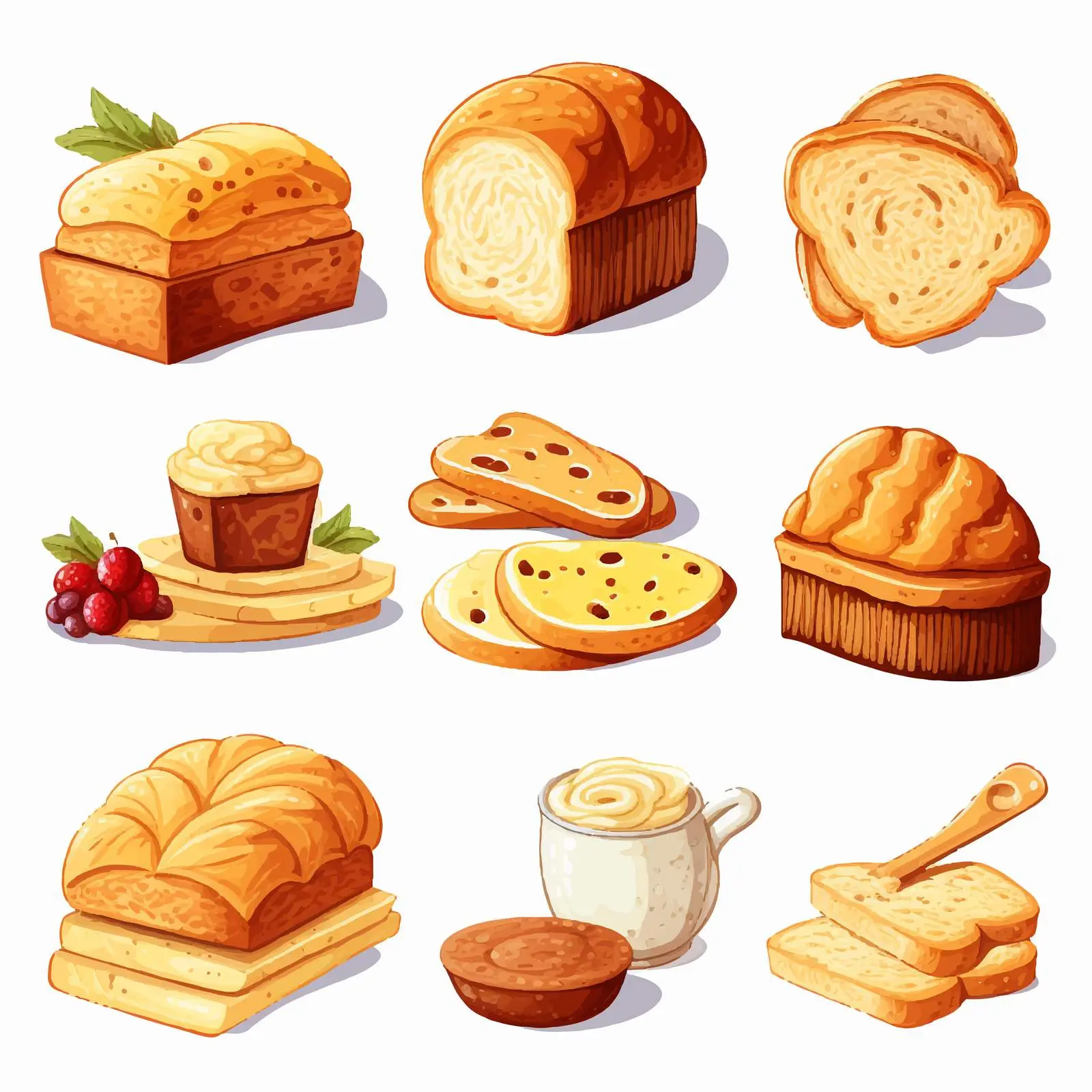 Bread and Breakfast Vector Illustration Set — free download from Dotvec