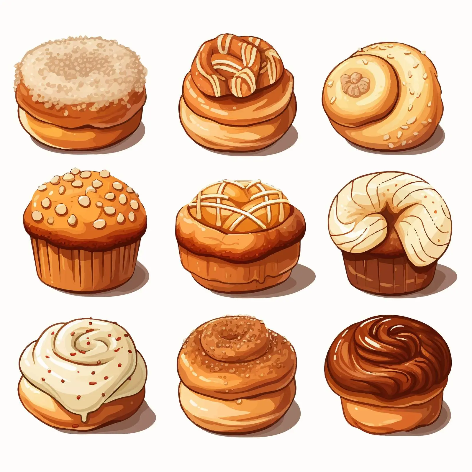Variety of Cartoon Buns with Different Flavors — free download from Dotvec