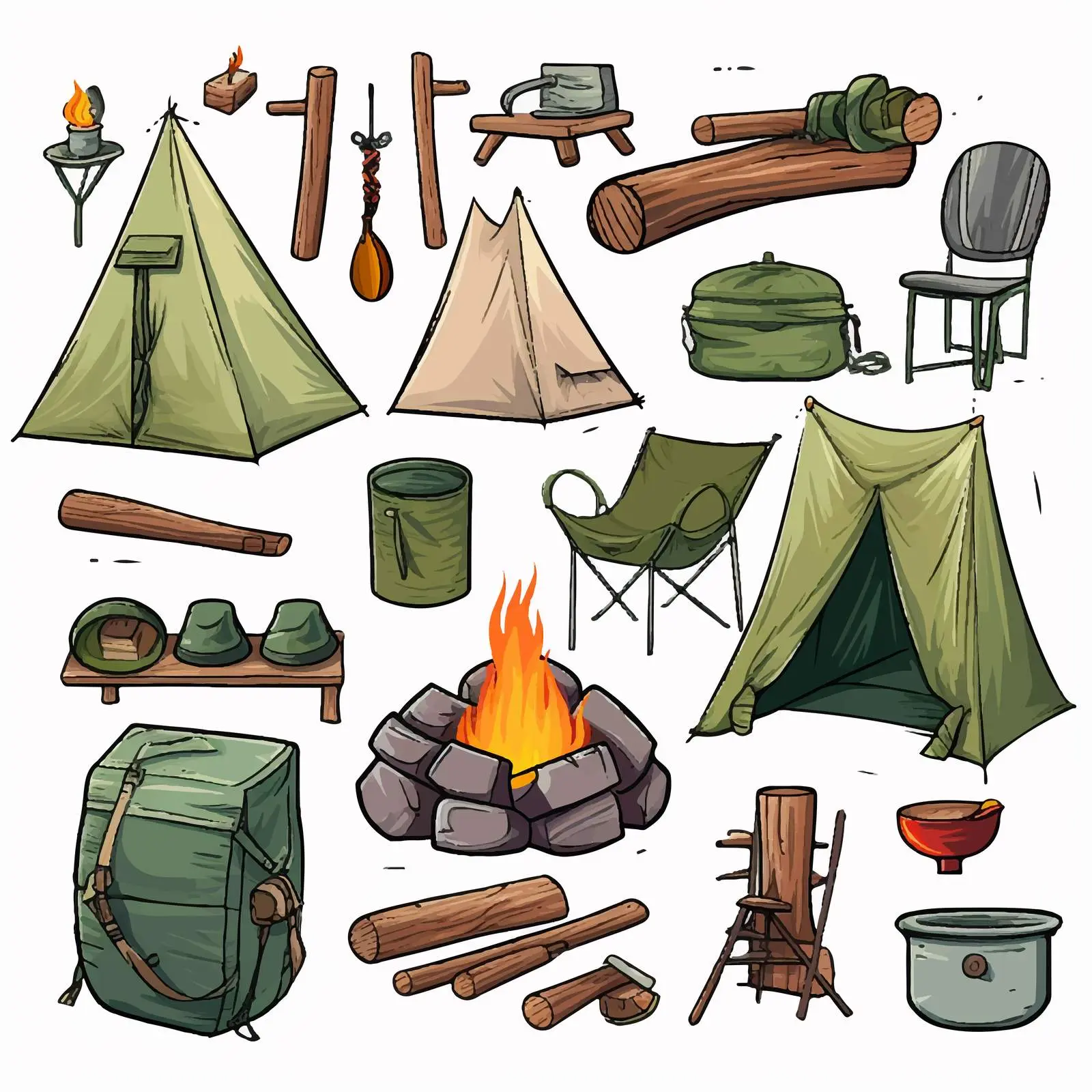 Isolated Camping Objects Vector Illustration — free download from Dotvec