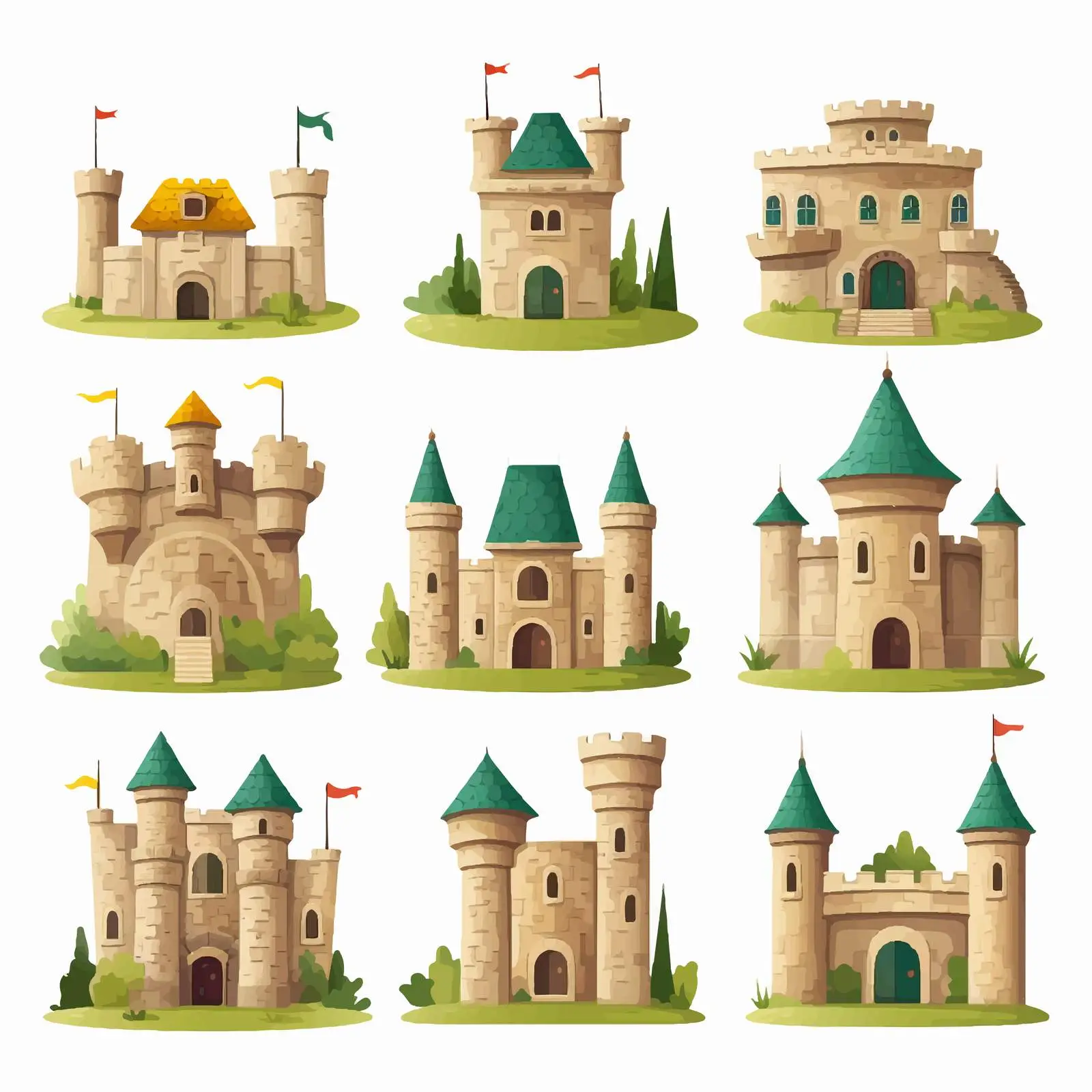 Cartoon Castle Illustrations on White Background — free download from Dotvec