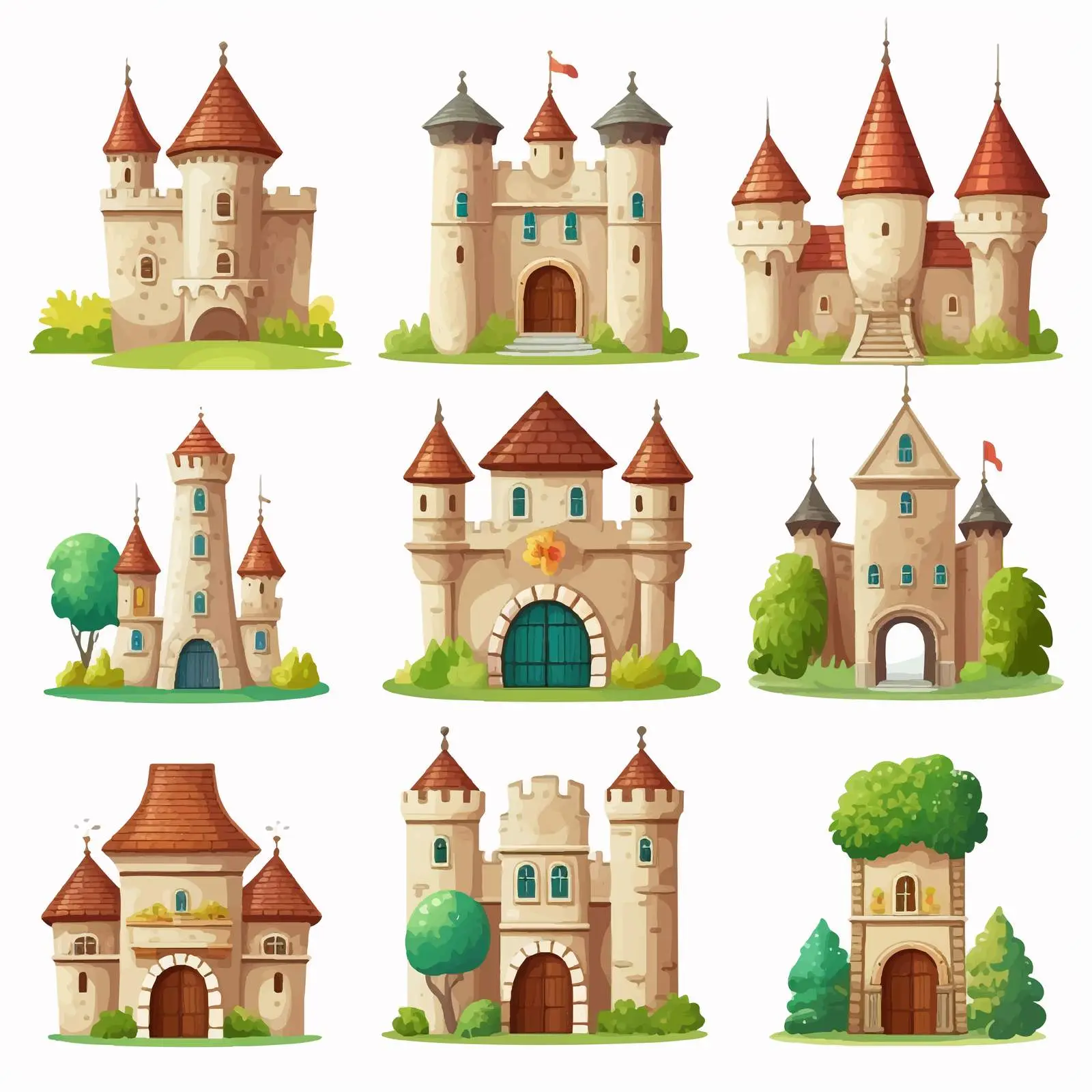 Colorful Castle Illustrations on White Background — free download from Dotvec