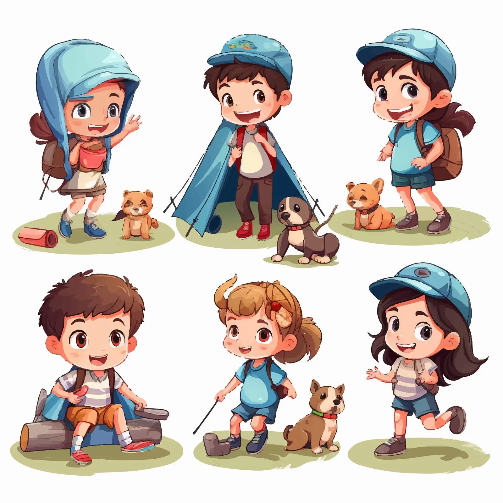 Children Enjoying Camping Adventure Illustration — free download from Dotvec