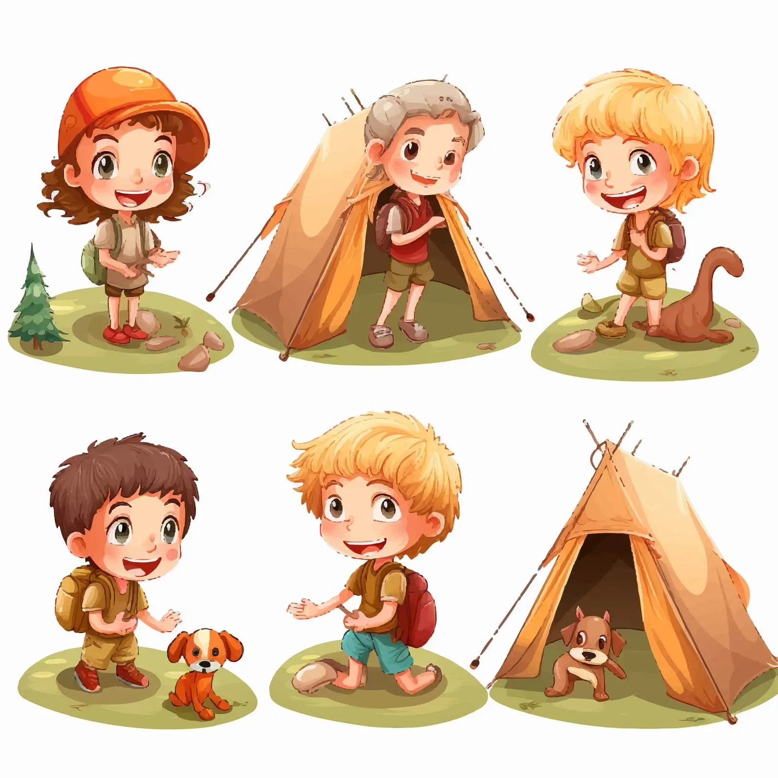 Children Enjoying Camping Adventure Vector Illustration — free download from Dotvec