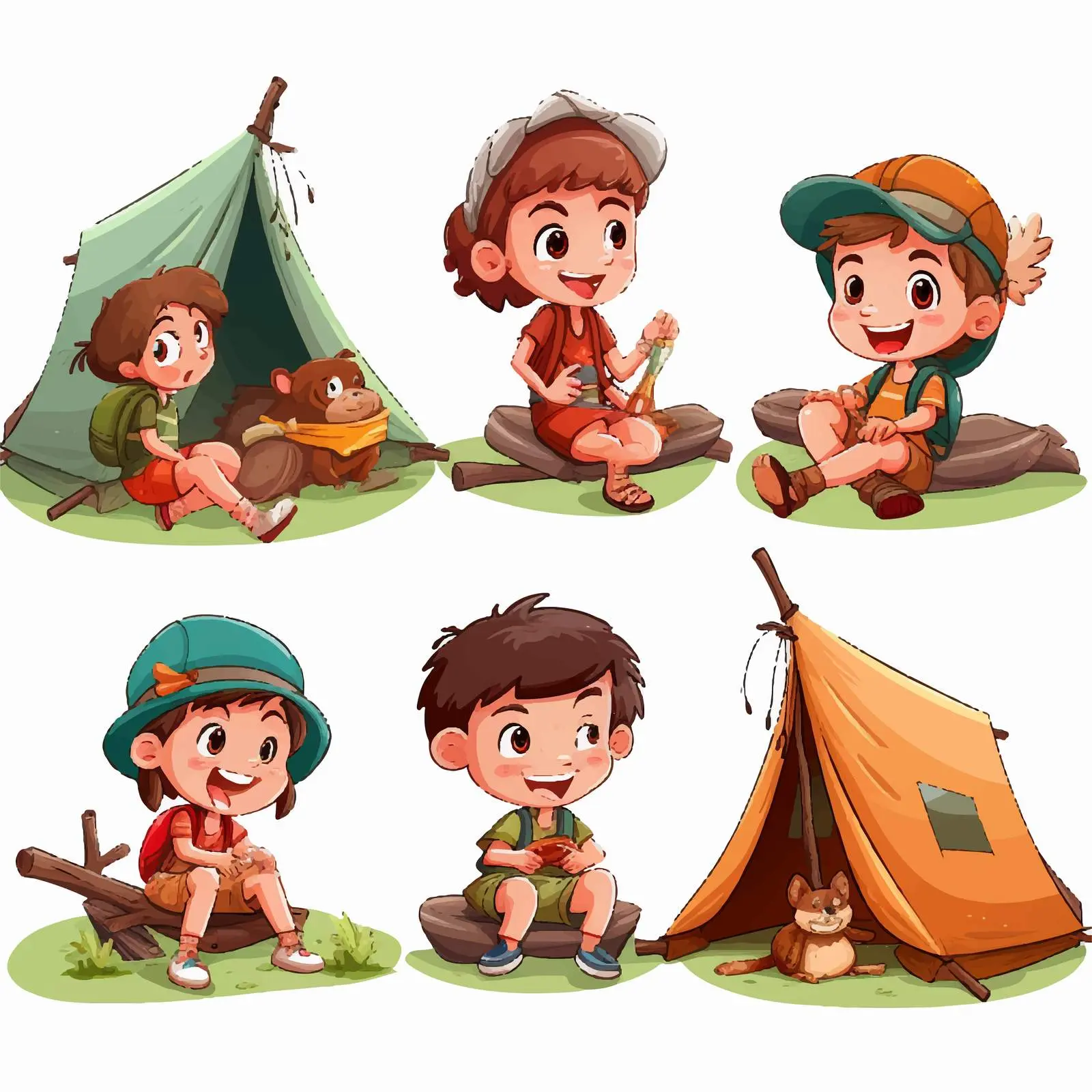Children Camping Adventure Illustration Vector — free download from Dotvec