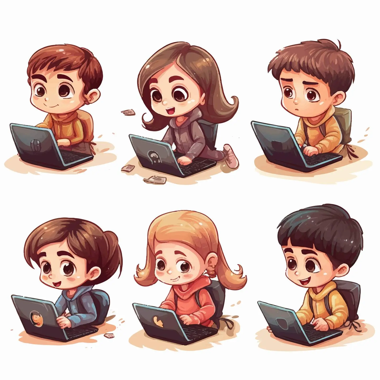 Children Using Laptops Vector Illustration — free download from Dotvec