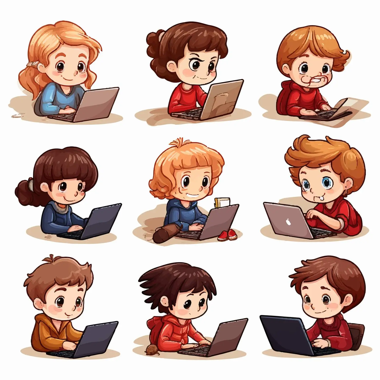 Children Engaged with Laptop Illustration Vector — free download from Dotvec
