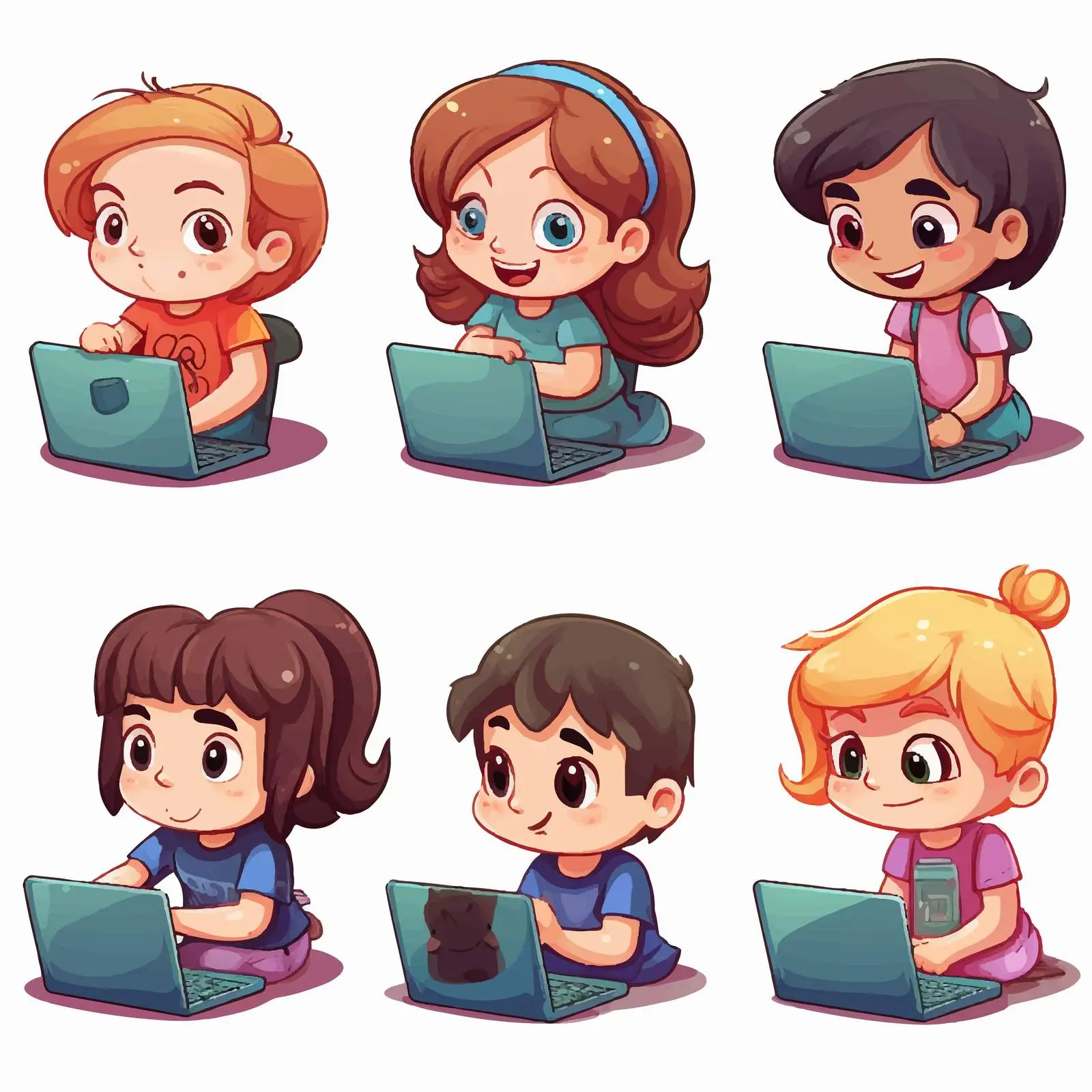 Children Using Laptop Illustration Vector — free download from Dotvec