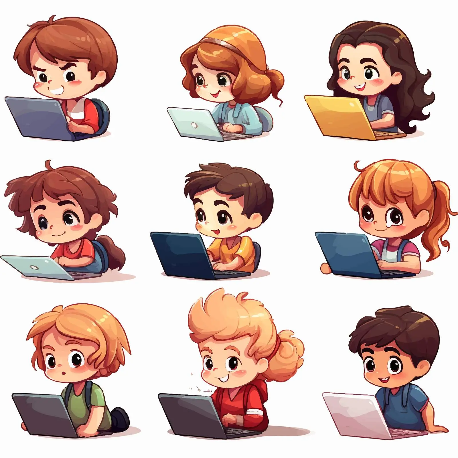 Children Using Laptop Illustration Vector — free download from Dotvec