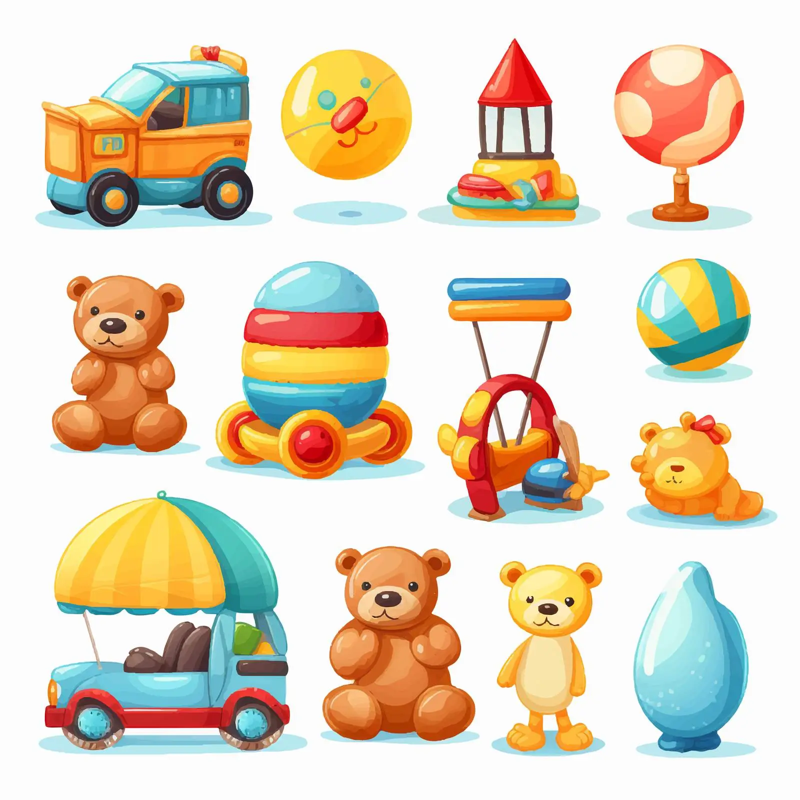 Colorful Children’s Toys Vector Illustration – free cartoon toys image from Dotvec